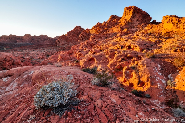 Colorful sunset on red rocks, Valley of Fire State Park, Nevada