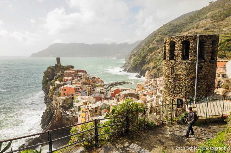 Colorful buildings and a view of the sea from Vernazza